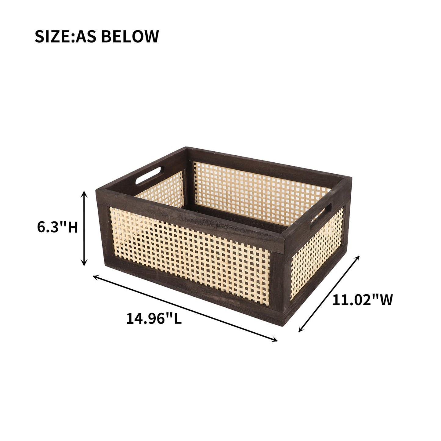 HODAKJUE Desktop Storage Basket, Sundry Office Drawer Storage Box, Wood Frame Storage Basket. (Brown-Large)