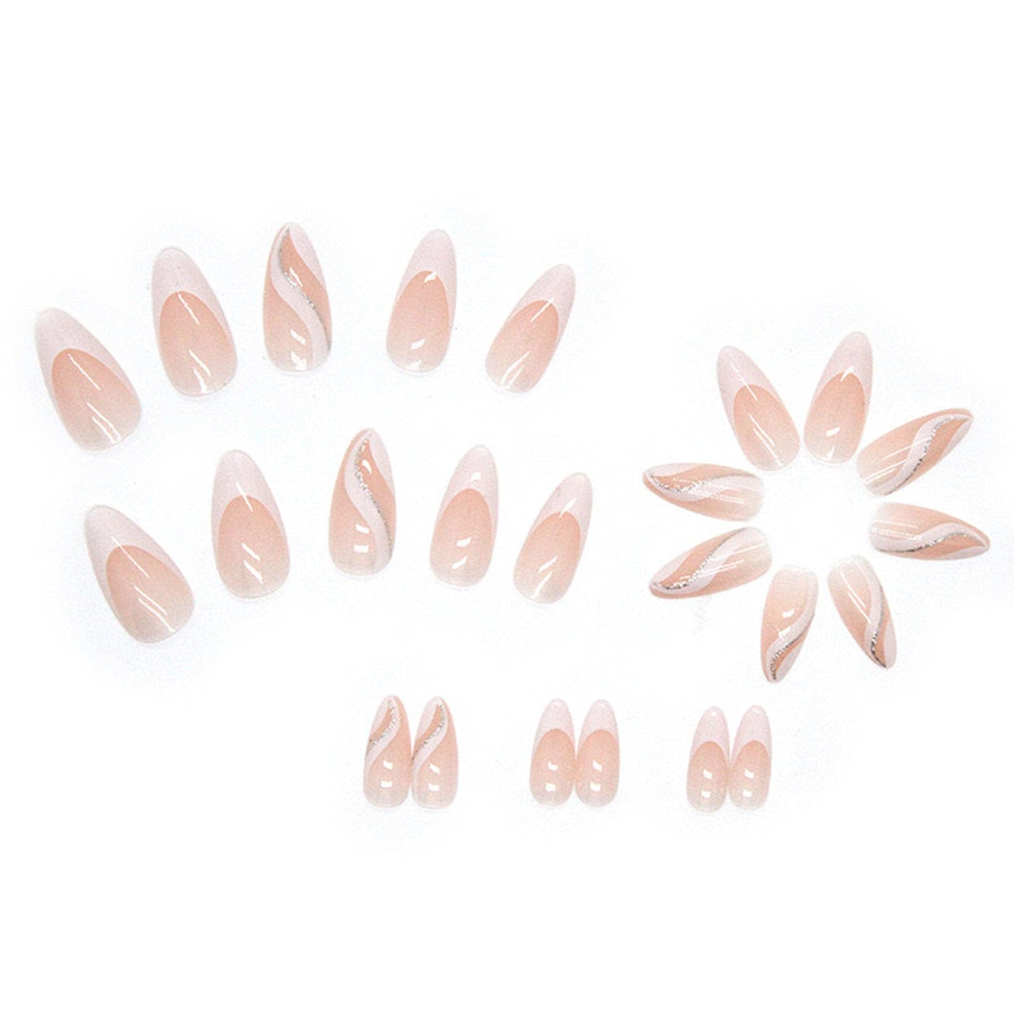 FJSMTOPl Almond Press on Nails White French Tip Fake Nails Press ons Medium False Nails with Design Glitter Acrylic Glue on Nail Artificial Stick on Nails for Women Manicure 24Pcs