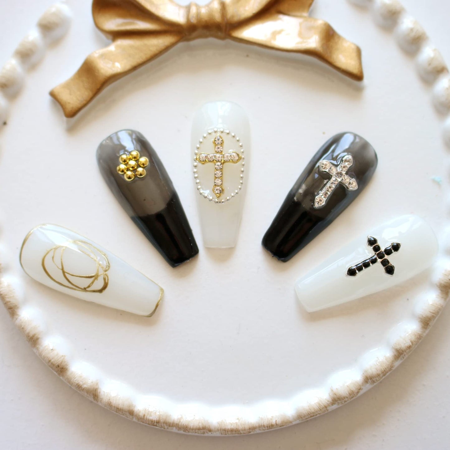 30PCS Nail Art 3-Color Mixed Metal Cross with Rhinestone Shapes DIY Craft Deco 3D Metal Charms 10331
