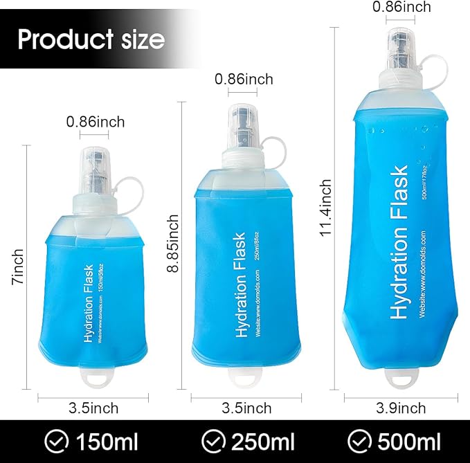 WILDREEDS 150ml Soft Flask, TPU Collapsible Soft Water Bottle for Hydration Pack, Running Vest, Folding Water Bottle for Hiking Cycling Climbing-1Pcs, Blue