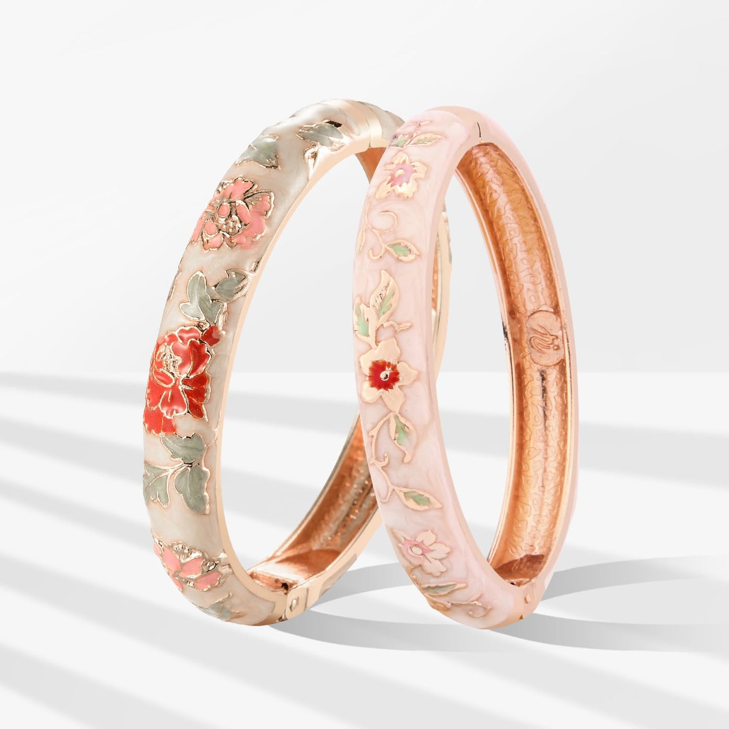 UJOY Vintage Bracelet Plated Enameled Jewelry Spring Hinge Metal Cuff Cloisonne Bangles Set Gift Box Packed 55A18-55A113 Cream White