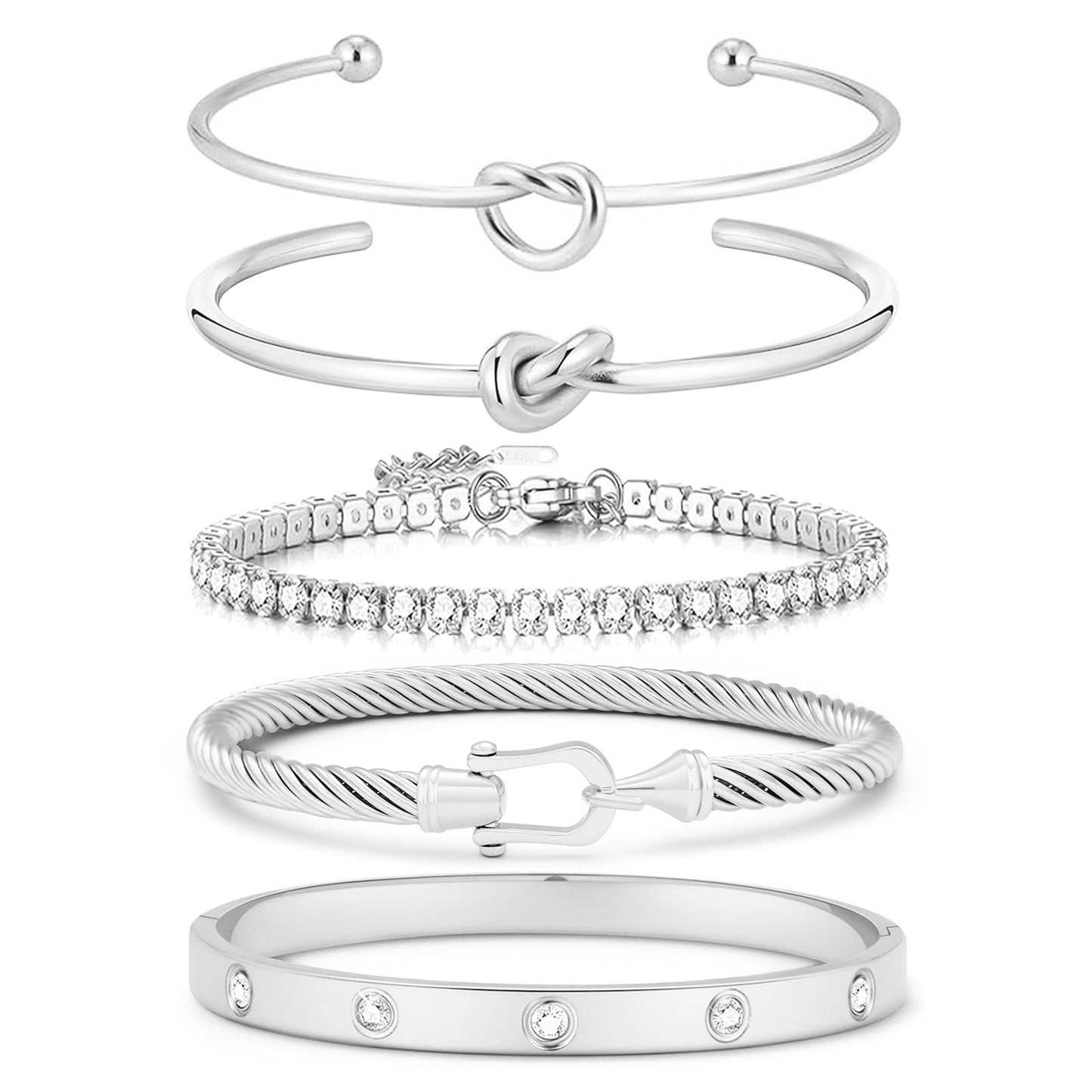 FAFUGA 18 K Silver Plated Love Bangle Bracelet Stack Cuff Jewelry for Women Jewelry Set for Women Gift with Box (style20)