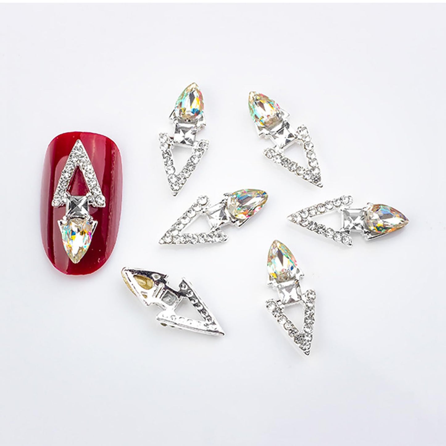 SILPECWEE 20pcs 3D Silver Nail Rhinestone Charms Flat-Back AB Nail Crystal Alloy Nail Art Charms Gem Diamond for Nails Studs Nail Jewels Decoration for DIY Salon Manicure Accessories