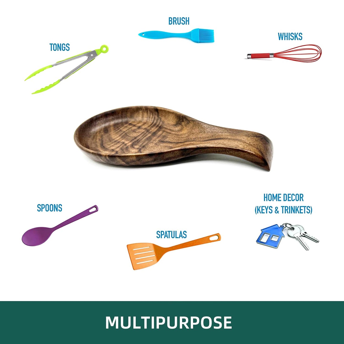 Kityemo Walnut Wooden Spoon Rest Cooking Spoon Holder Organizer Heat-Resistant Wood Utensil Rest, Spoon Holder for Stove Top, Kitchen Utensil Holder for Ladles, Turner, Brush, Spatula& More