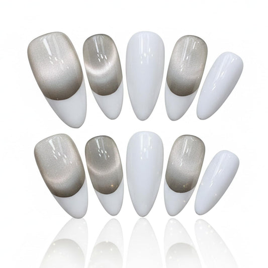 Handmade Press On Nails Almond Tip Color White Reusable Stick On Fake Nails Luxury Elegant Sexy Style For Women Gift With Nail Glue M