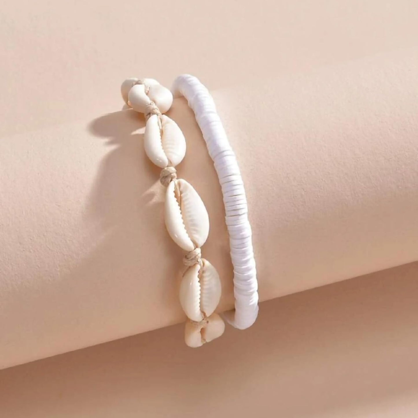 Qceasiy Shell Ankle Bracelet Set for Women, Boho Bead Adjustable Anklet, Hawaiian Beach Seashell Pearl Heart Starfish Conch Foot Jewelry Gifts (Shell&Puka)