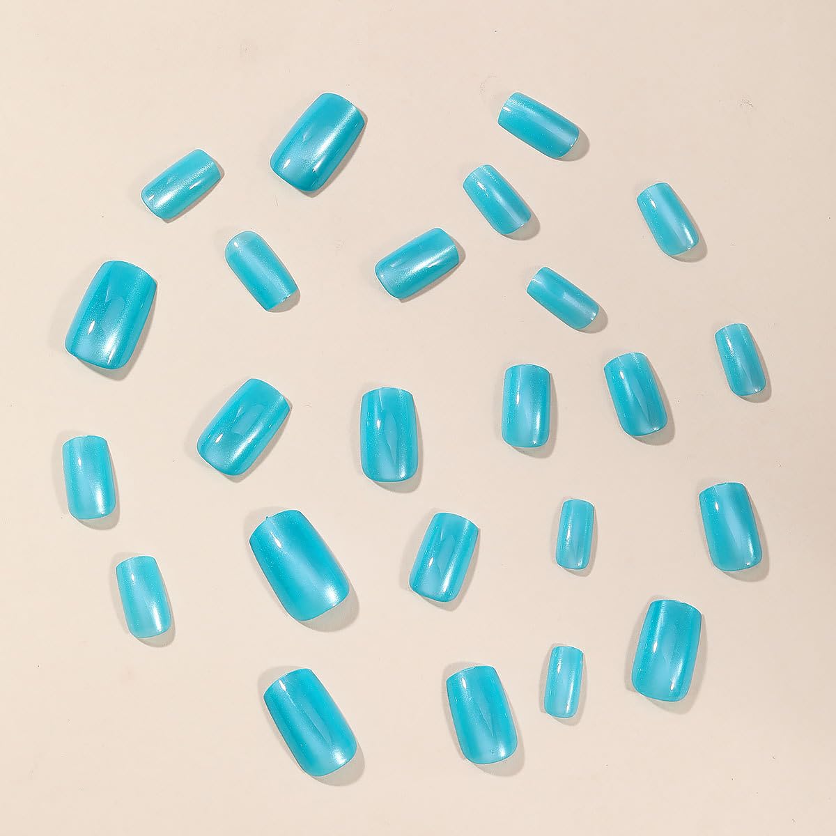 24Pcs Blue Press on Nails Short Square Fake Nails Glitter Full Cover Glue on Nails Reusable Acrylic Artificial Nails Glossy Design French False Nails Stick on Nails for Women Manicure Decorations Tips