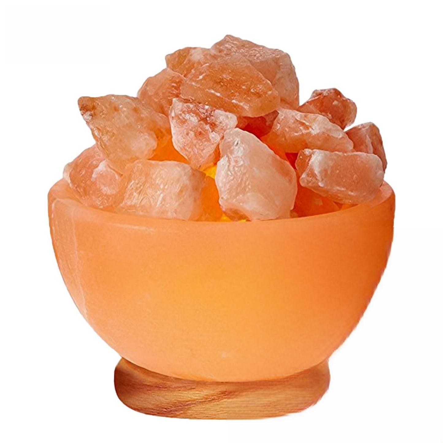 Himalayan Glow Massage Bowl Lamp with Natural Salt Crystal Chunks, Dimmer Cord with Classic Wood Base - Natural Crystal Salt Lamp with Mood Lightening and Night Light
