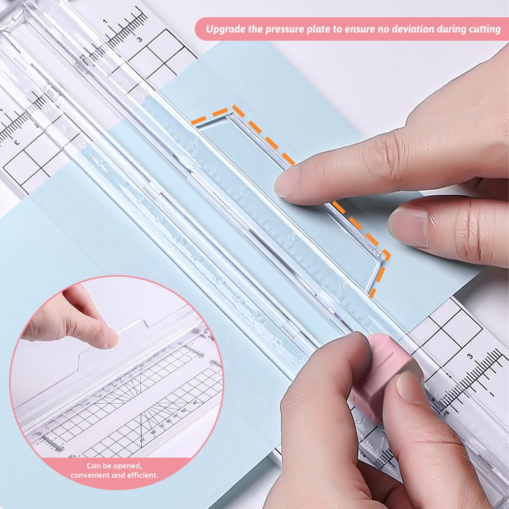 Paper Cutter,4-in-1 Paper Trimmer,Photo Cutter,Multi-Function Scrapbooking Tool with Dial Blades of Straight,Wave,Perforated,Creasing for Cutting Paper,Coupons,Postcards,Card (Pink)