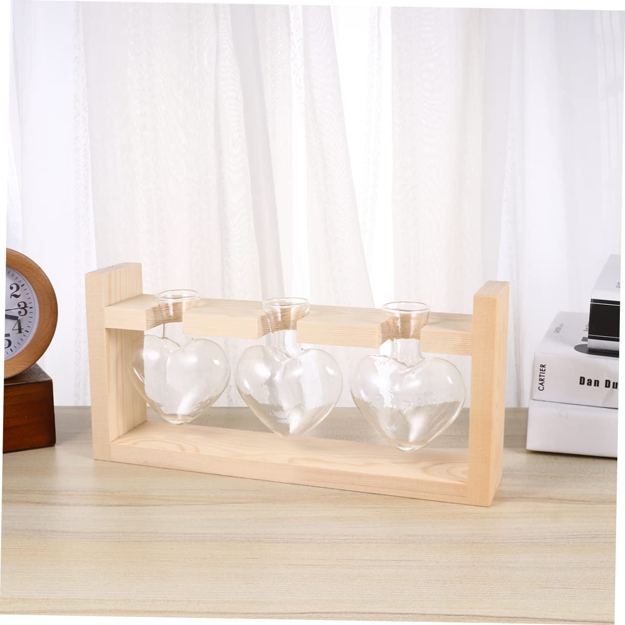 ORFOFE Heart Shaped Glass Vase with Wooden Stand Hydroponic Planter Accessory