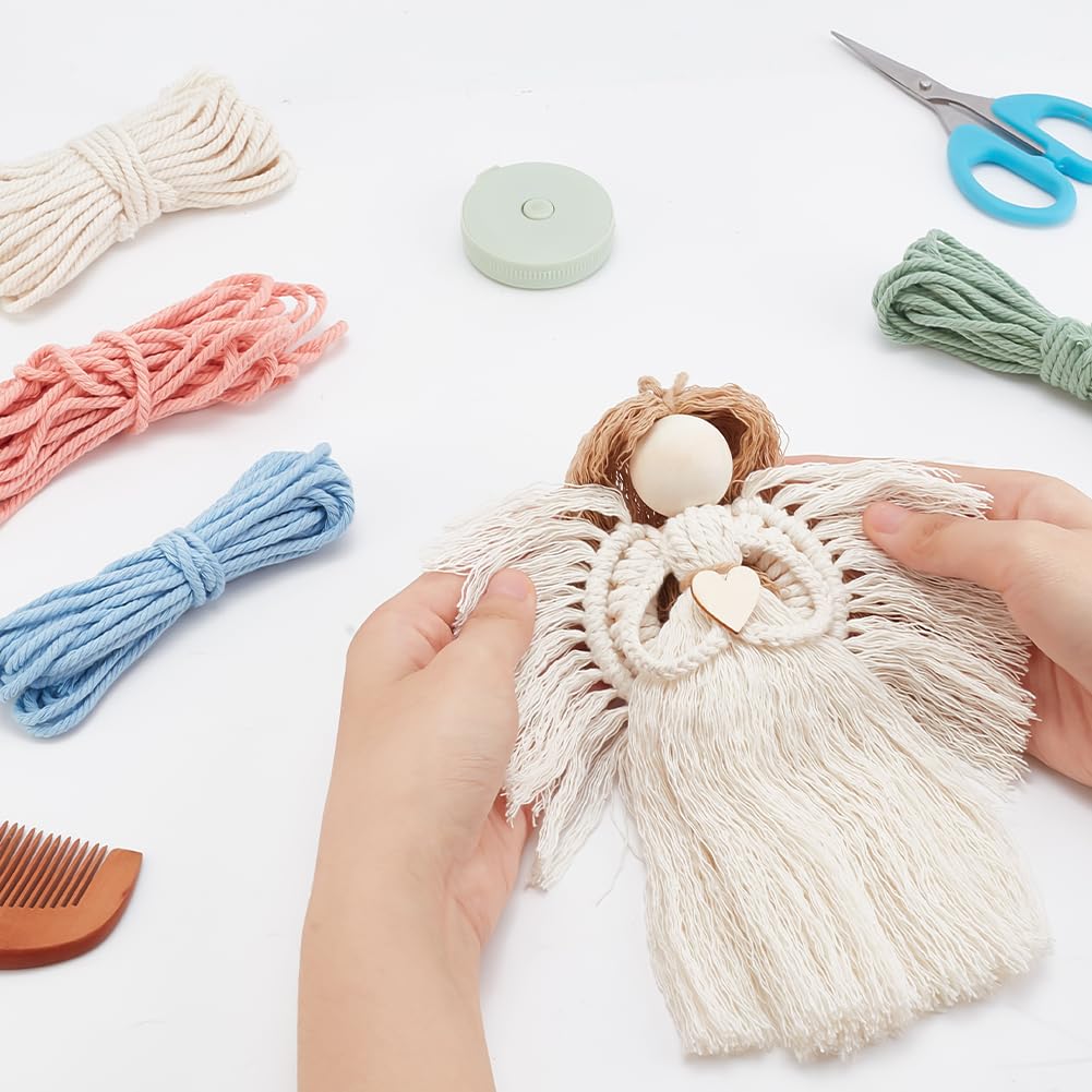 FREEBLOSS 4 Set Beginners Macrame Kit DIY Macrame Angel Kit DIY Macrame Kit for Beginners with Instructions Boho Angel Decor Adults Craft Kit for Adults Christmas Gift