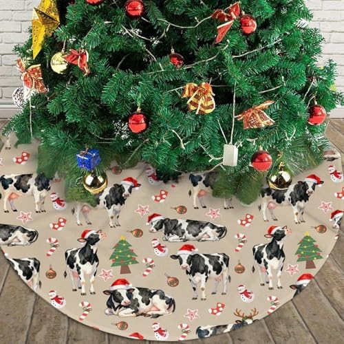 Cow Christmas Tree Skirts with Tassel Xmas Tree Skirt for Home Holiday Indoor Outdoor Seasonal Decors 30"