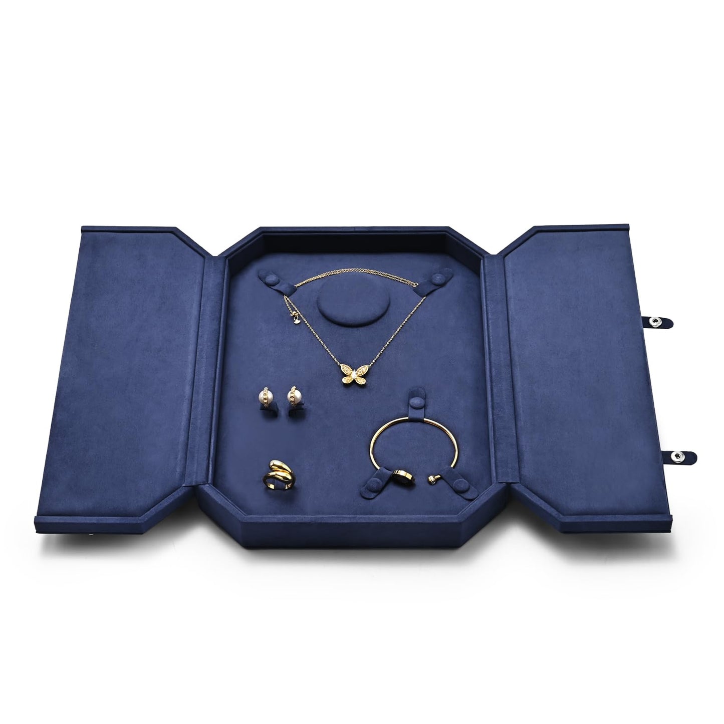 Oirlv Navy Blue Velvet Jewelry Set Storage Box, Luxury Organizer for Necklaces, Bracelets, Rings & Earrings, Elegant Gift Case