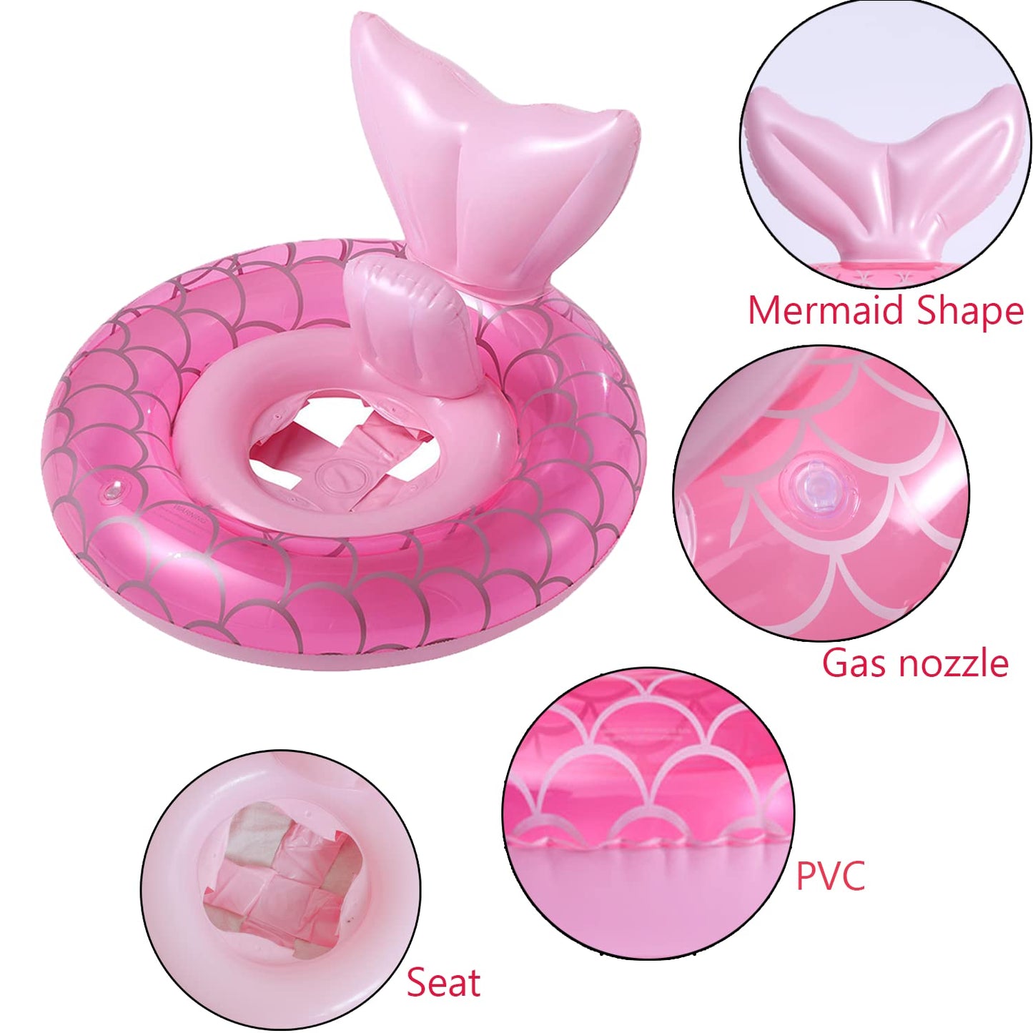 ZEYGLXC 2023 New Mermaid Baby Swimming Pool Floats,Inflatable Pool Swim Ring with Seat and Handle for Babies Toddlers Infant Training Summer