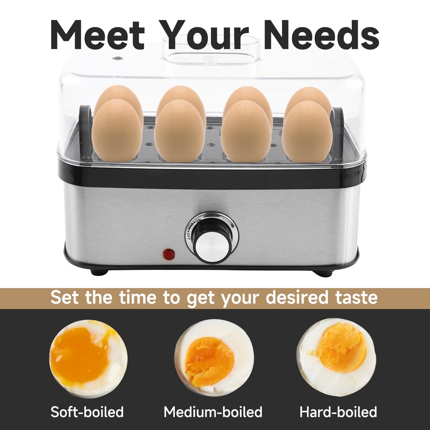 Electric Egg Cooker Rapid – 8 Egg Capacity for Hard Boiled Eggs, Soft boiled egg, Poached Eggs, Scrambled Eggs, or Omelets Maker with Auto Shut Off
