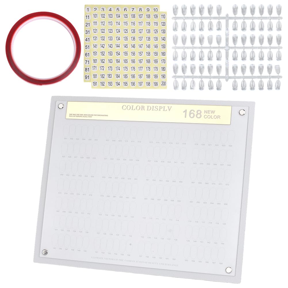 CRAFTYMELODY Nail Color Display Board Set Rectangle Acrylic Fingernail Art Display Board Set Showing Shelf Including Clear Nail Tips Adhesive Stickers for Nail Tech Training Salon Home Studio