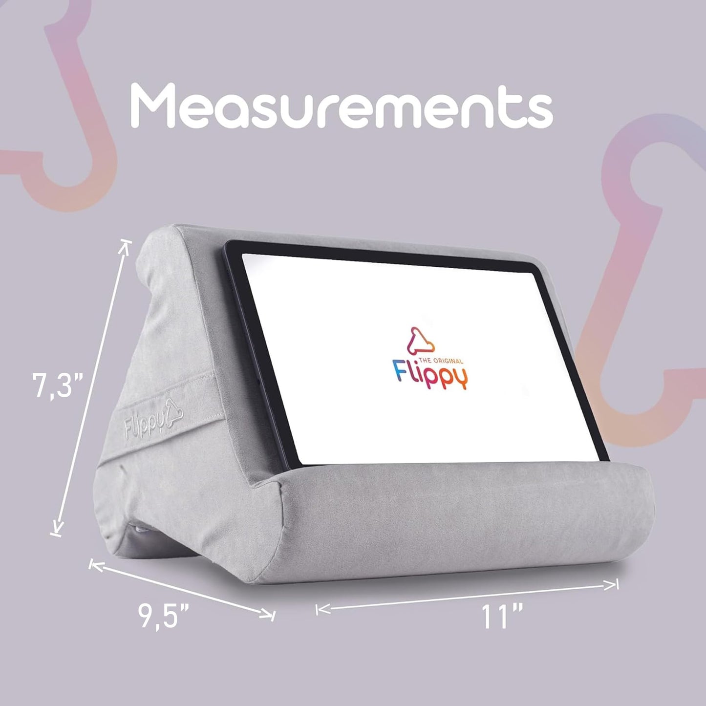 Flippy Original Tablet Pillow Stand & iPad Holder, Gift for Book Lovers & Readers, Multi-Angle Stand with Storage for Lap, Desk & Bed, Compatible with Kindle, Fire, iPad & Samsung, Greyster