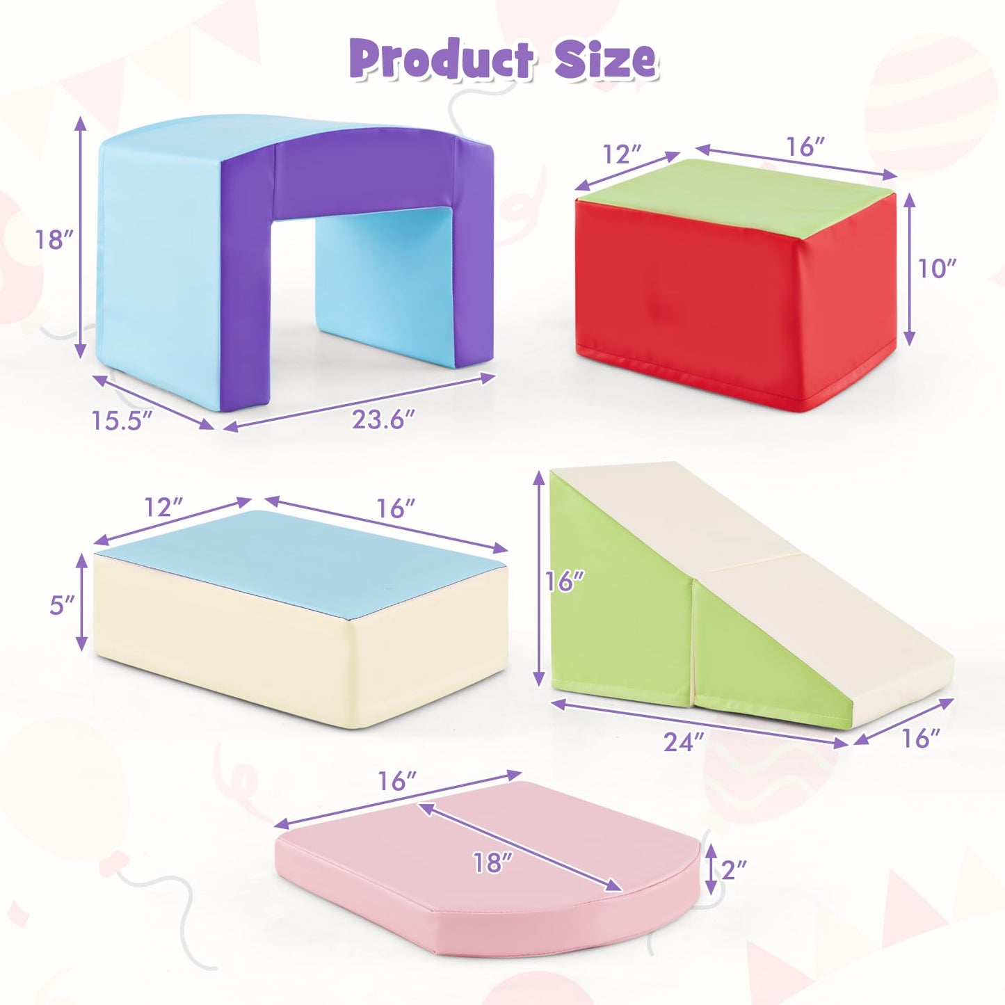 Olakids Climbing Toys for Toddlers, 7 Pieces Indoor Baby Foam Blocks Soft Play Set with PU Leather, Kids Climb and Crawl Sliding Activity Structure Gym Playground Climber
