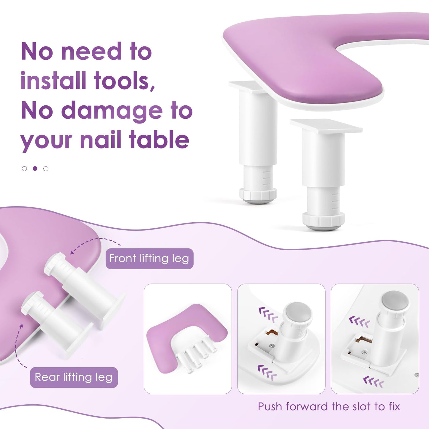Manicure Arm Rest for Nails Tech: U-shaped Adjustable Nail Armrest - Purple PU Leather Hand Stand Rest for Manicurists