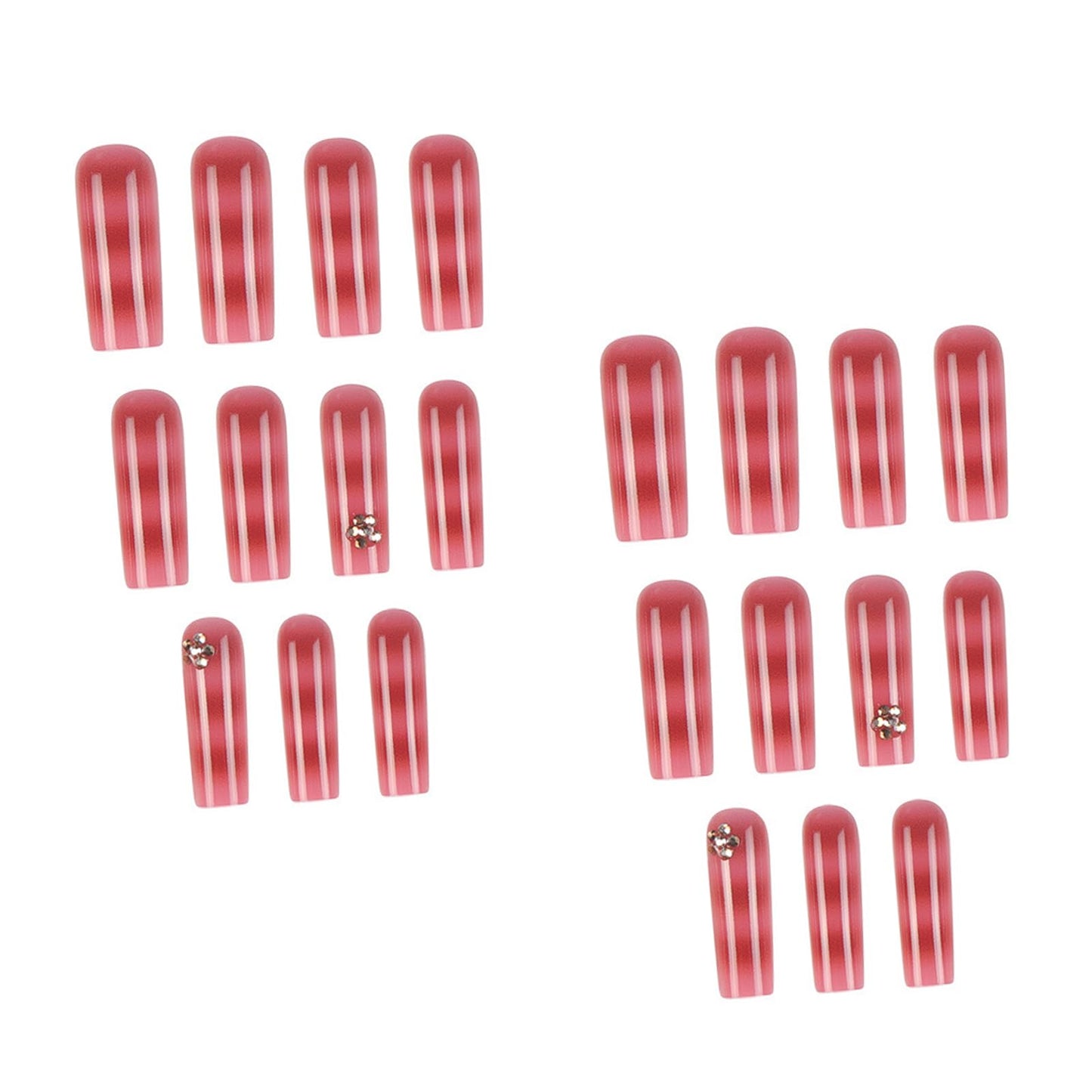 IMSOHOT Long Press on Nails Square Fake Nails Pink Red Ombre Artificial False Nails Full Cover Handmade Acrylic Glossy Nail Supplies for Women 24Pcs