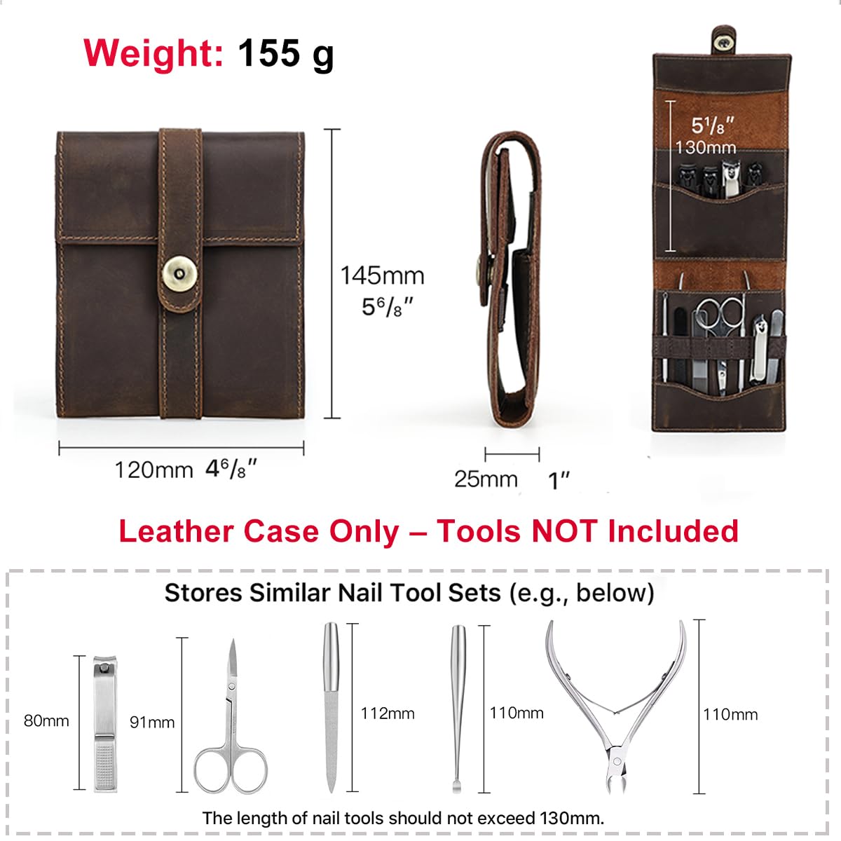 CONTACTS Full Grain Leather Empty Manicure Kit Case for Men Travel Nail Clipper Pouch Small Personal Care Tools Pouch By Handmade (Case Only)