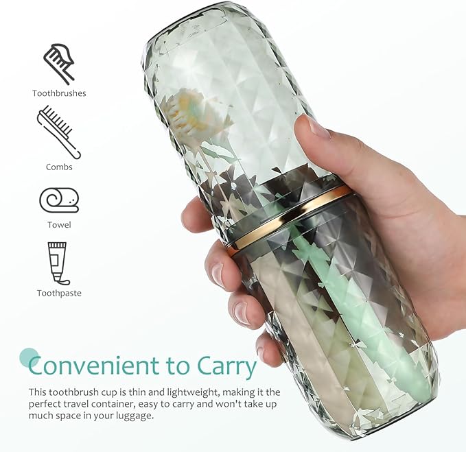 Didiseaon Travel Toothbrush Case with Cover, Green Portable Toothbrush Holder and Rinse Cup Dual Use Compact for Travel Bathroom Storage