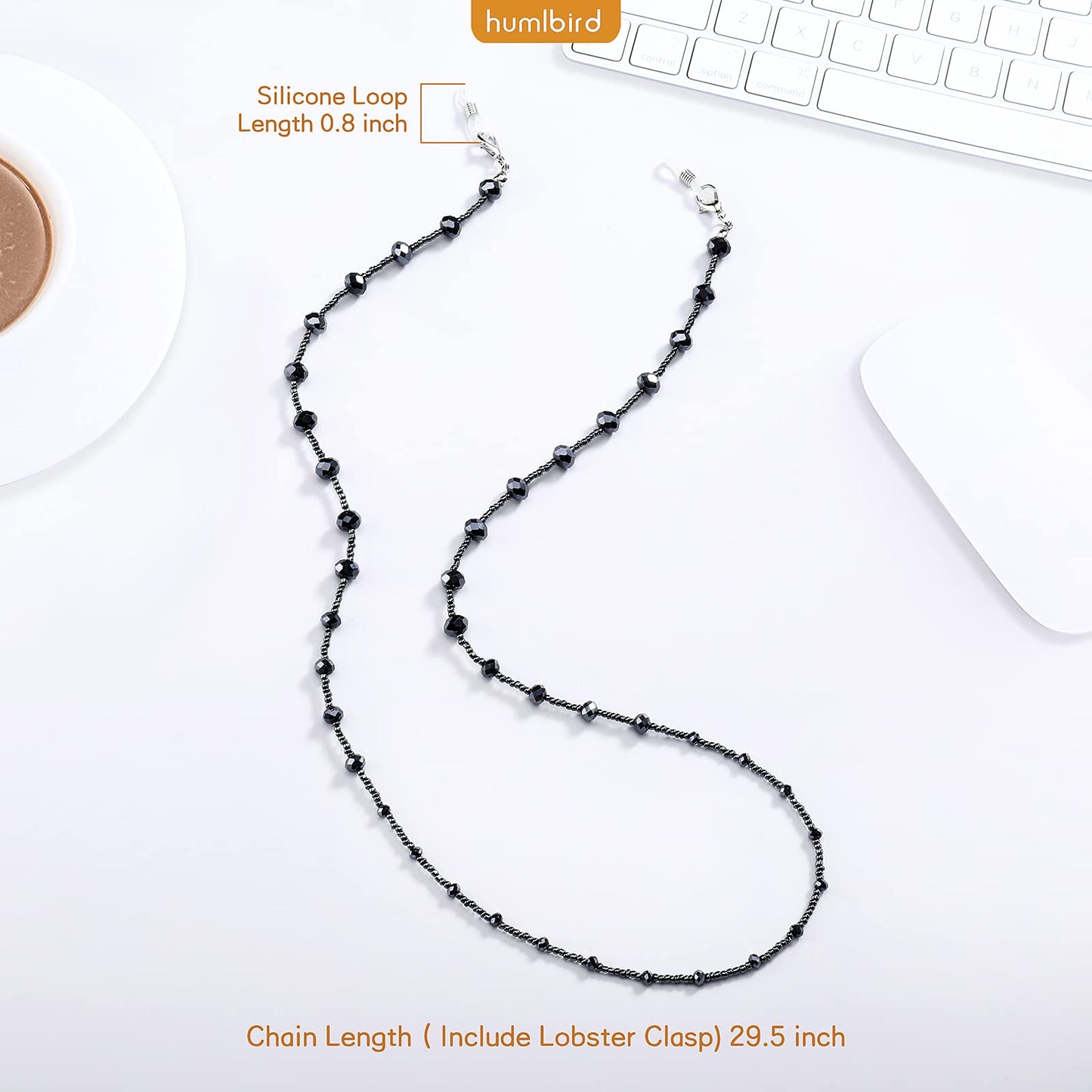 humlbird Eyeglass Chain for Women Stylish Mask Lanyard Natural Crystal Mask Chain Eye Glasses Holder Strap, Black