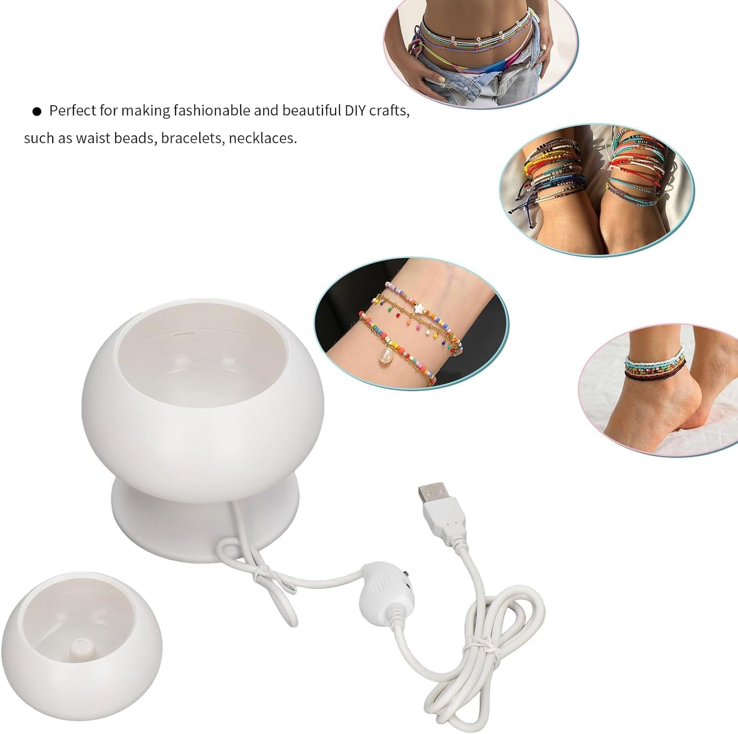 Pwshymi Clay Bead Spinner,Electric Bead Spinner Adjustable Speed Direction Durable ABS High Stability Spin Bead Loader with Bowl for Bracelets Making, Necklace, Waist Crafts Herr