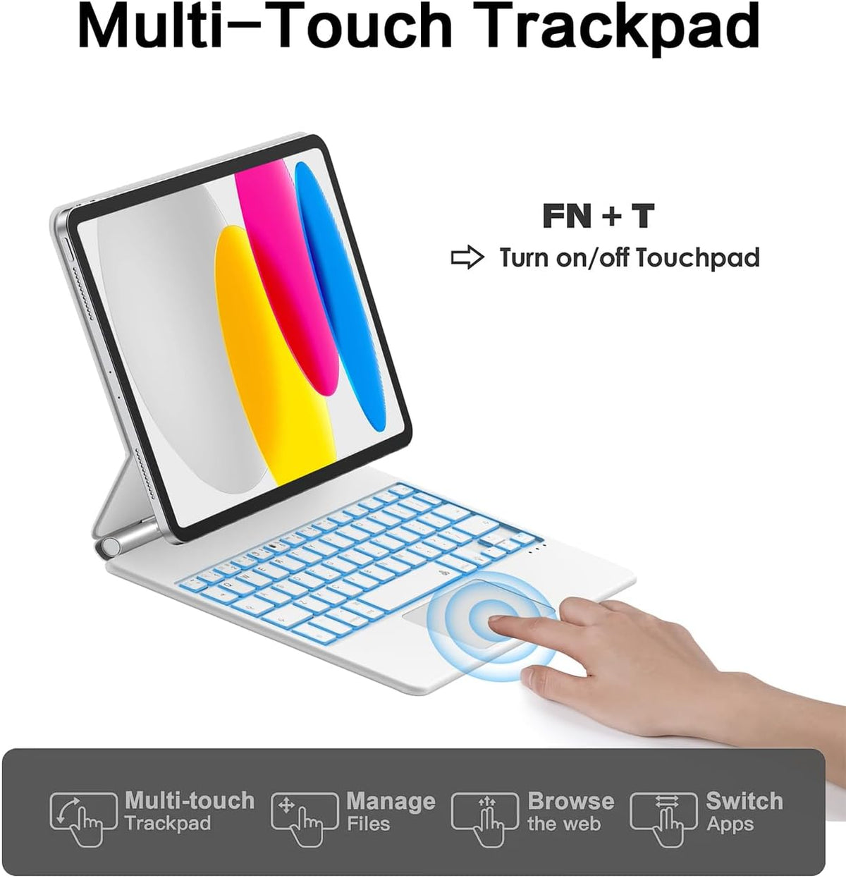 Magic Keyboard Case for iPad 11th (A16, 2025)/10th Generation 2022, Magnetic Stand with Multi-Touch Trackpad, iPad 10.9-inch 10th Gen /11th Gen Keyboard Case, Floating Cantilever Stand,Backlit,White