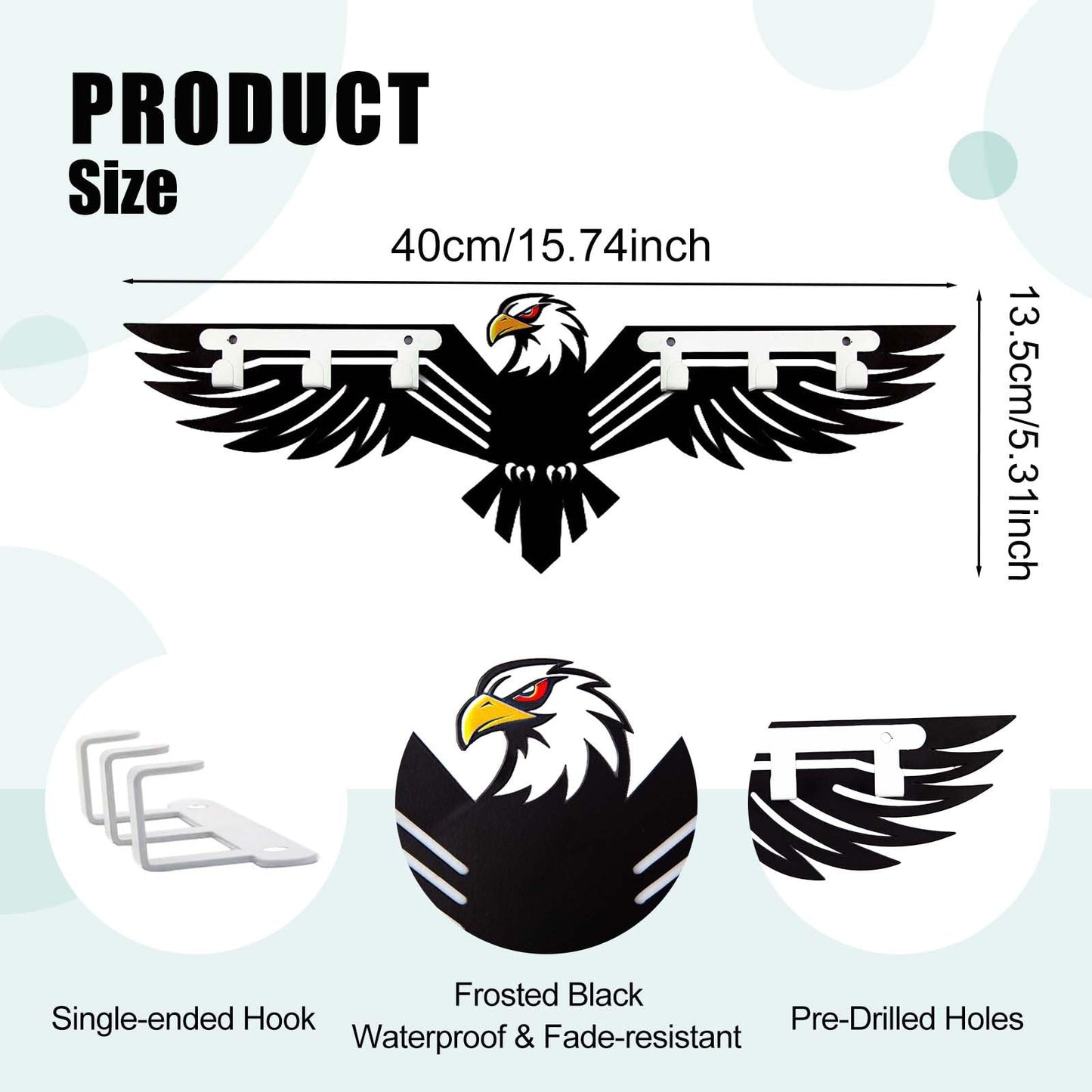 Eagle Key Holder Wall Mount - Metal Eagle Key Holder for Wall Animal Theme Hooks Hangers Key Rack Organizer Walls Art Decor Home Hooks Decor for Storage, Living Room, Hallway, Office (Black)