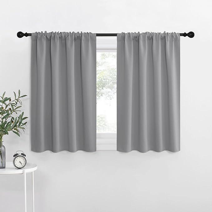 NICETOWN RV Blackout Curtains for Camper Windows, Short Room Darkening Curtains for Kitchen, Home Decoration Thermal Insulated Rod Pocket Drapes for Small Windows (Silver Grey, 2 Panels, W42 x L36)