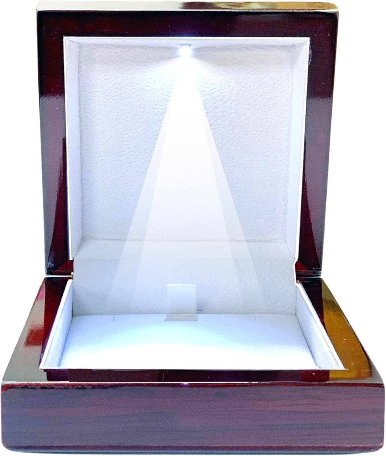 Necklace Box with LED Light – Small Jewelry Display Case for Bracelet, Earrings, or Chains – Luxury Lighted Wooden Presentation Box for Gifts, DIY Crafts (Mahogany White Interior, 5 X 5 Inch)