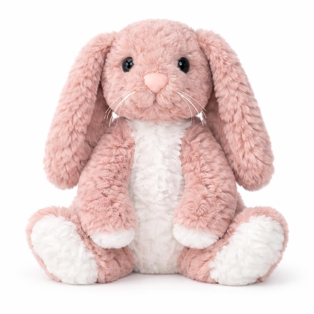 Laila and Lainey Bunny Stuffed Animal - 10.5 Inch Tall Pink Bunny Plush, Weighted Bottom for Independent Sitting, Safety Certified Rabbit Stuffed Animal