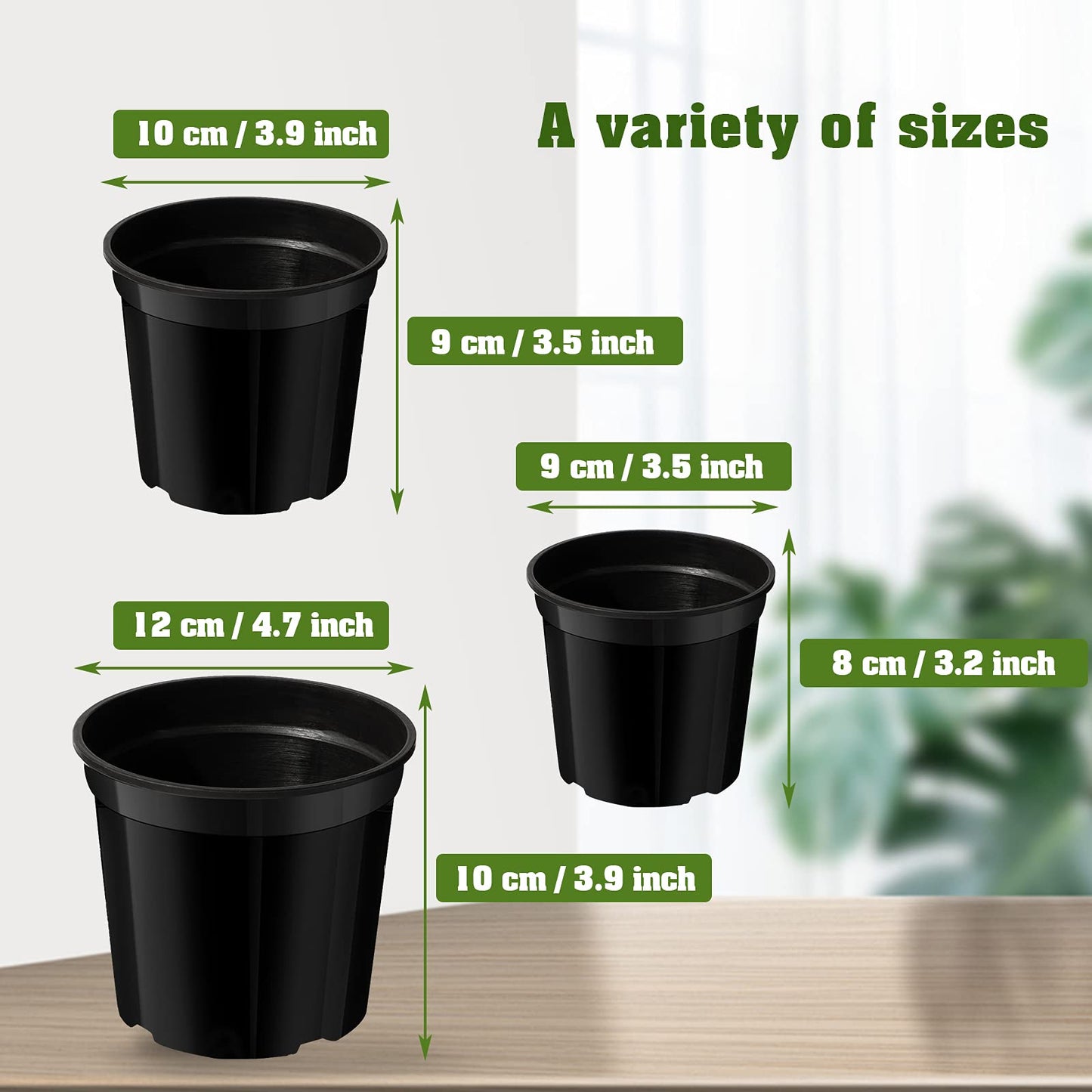 Patelai 100 Pieces Plastic Plant Nursery Pots Reusable Plant Seeding Nursery Pot Flower Plant Containers Seed Starting Pots for Gardens, 3 Sizes (Black)