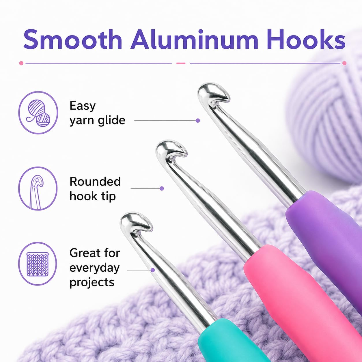 Crochet Hooks 12 Sizes Crochet Hook Set, 50 Pack Yarn Crochet Kit for Beginners, Knitting Needles with Ergonomic Handles for Arthritic Hands, Crochet Needle Kit with Blue Case for Crocheters