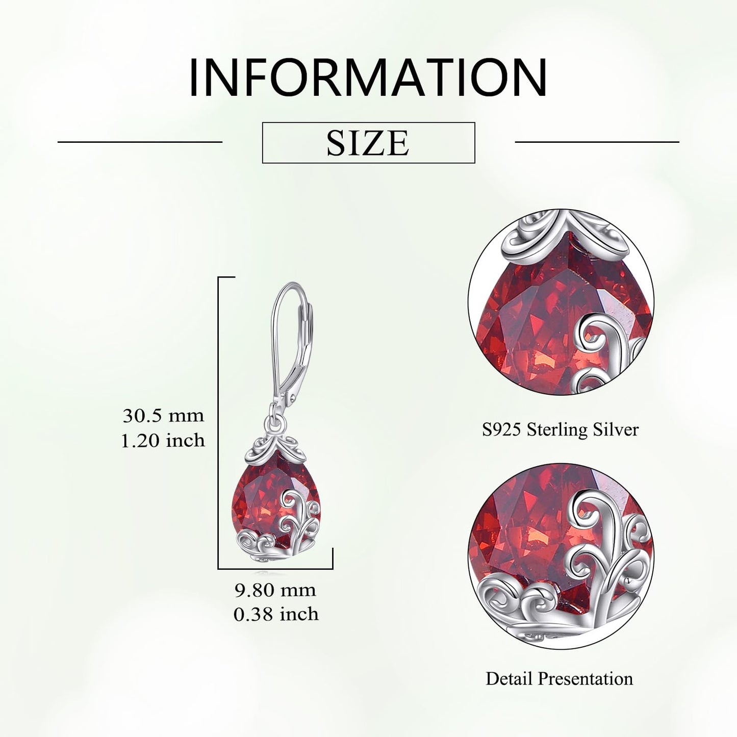 POPLYKE BirthStone Teardrop Drop Dangle Earrings Sterling Silver Garnet Leverback Earrings January Birthstone Jewelry Gifts for Women