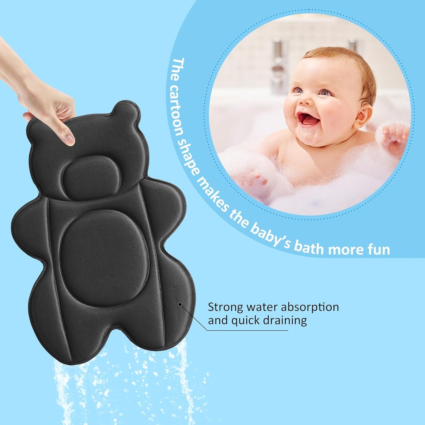 Ihaapsi Infant Baby Bath Cushion,Fits Inside Most Baby Bathtubs, Breathable Soft Baby Bath Support Seat,Baby Bath Pad Bath Pillow for Bathtub,Newborn Bath Mat with 4 Suction Cups (Black)