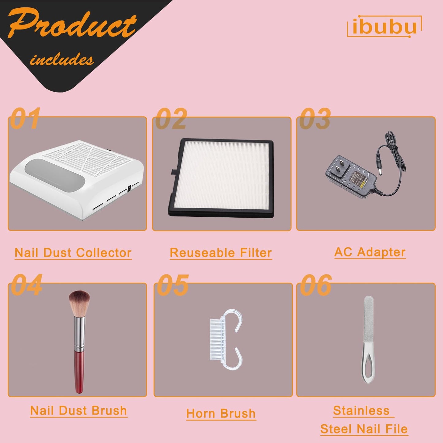ibubu Nail Dust Collector Machine Professional Manicure Nails Dust Vacuum Cleaner Fan Nail Salon Dust Extractor 80w Powerful Nail Vacuum Dust Collector with Multiple Tool Kits Low Noise White