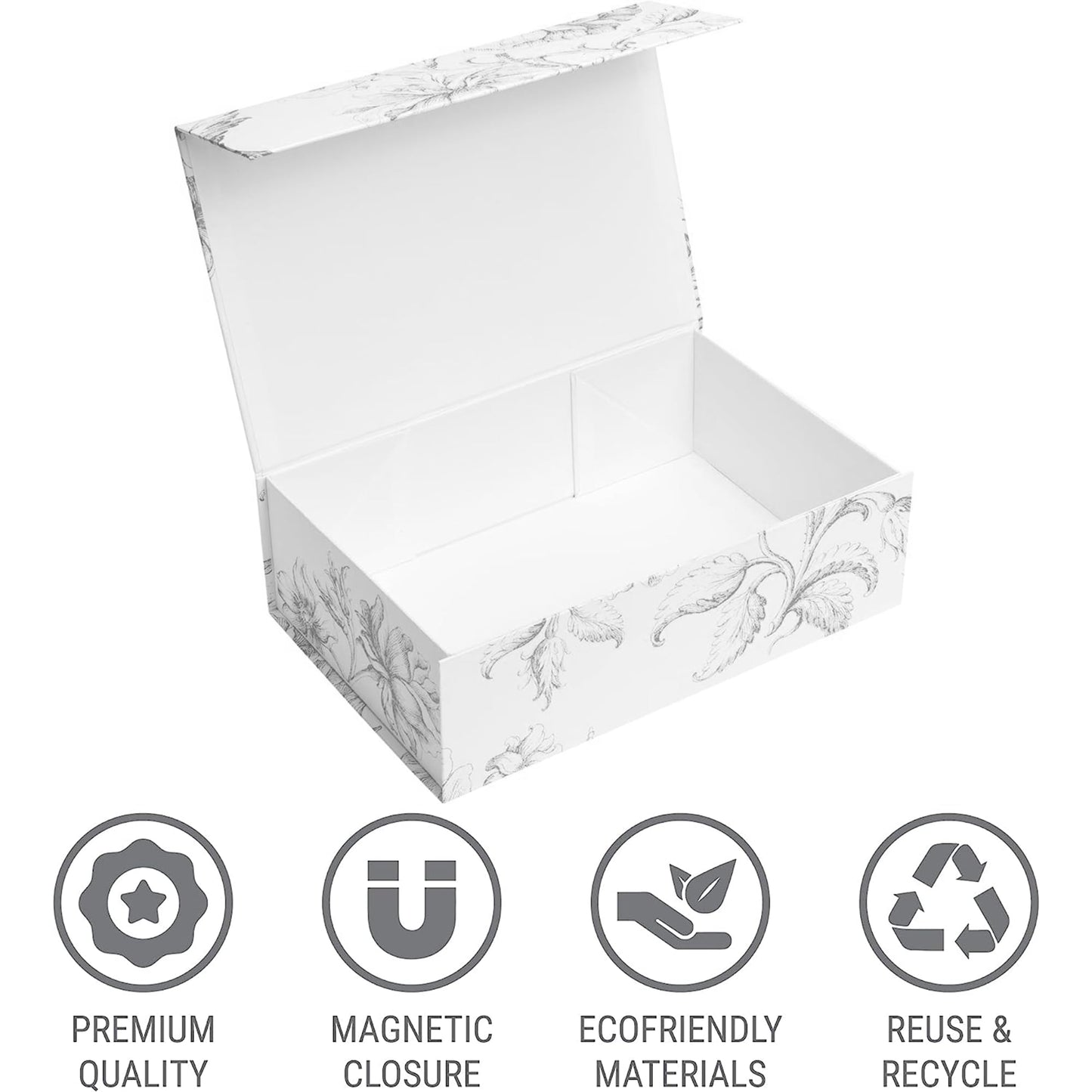 Sorarto Luxury Keepsake Gift Box | Silver Floral Decorative Boxes with Magnetic Lids for Presents, Wedding Memory Box, and Bridal Gifts. 11.5" x 7.5" x 3.5"
