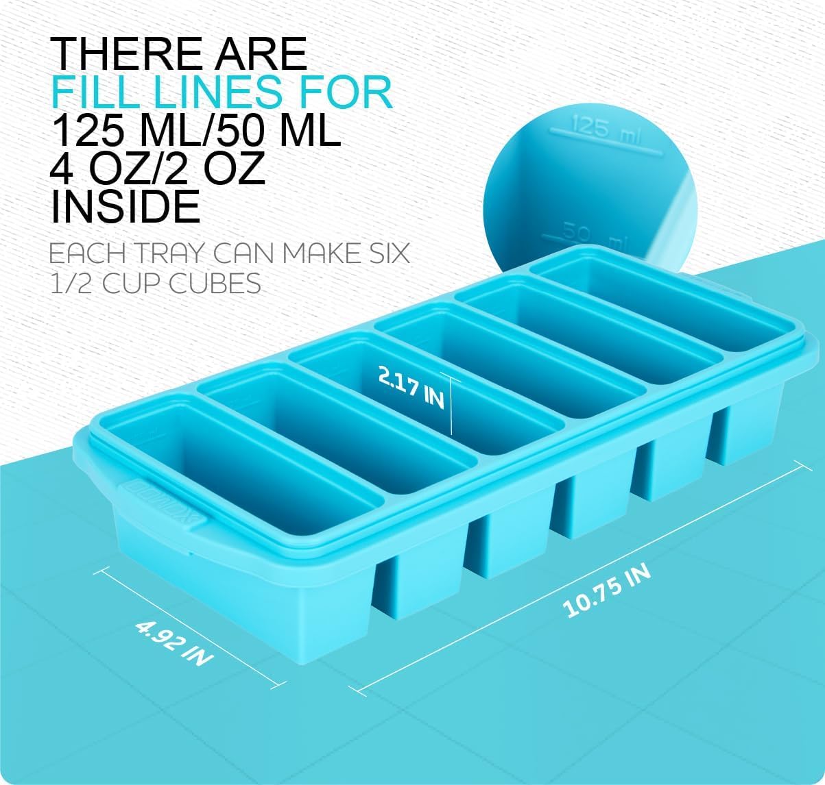 Silicone Freezer Tray With Lid - Soup Freezer Container Molds Set Makes 2-Cup & 1-Cup 1/2-cup Portions Cubes Perfect for preparing meals in different Portion Sizes Oven & Dishwasher-Safe