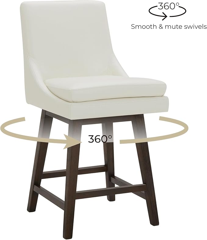 CHITA Counter Height Swivel Barstool with Back Set of 2, FSC Certified Upholstered Faux Leather Swivel Bar Stool, 26.8" H Seat Height, PU Leather in Pure White