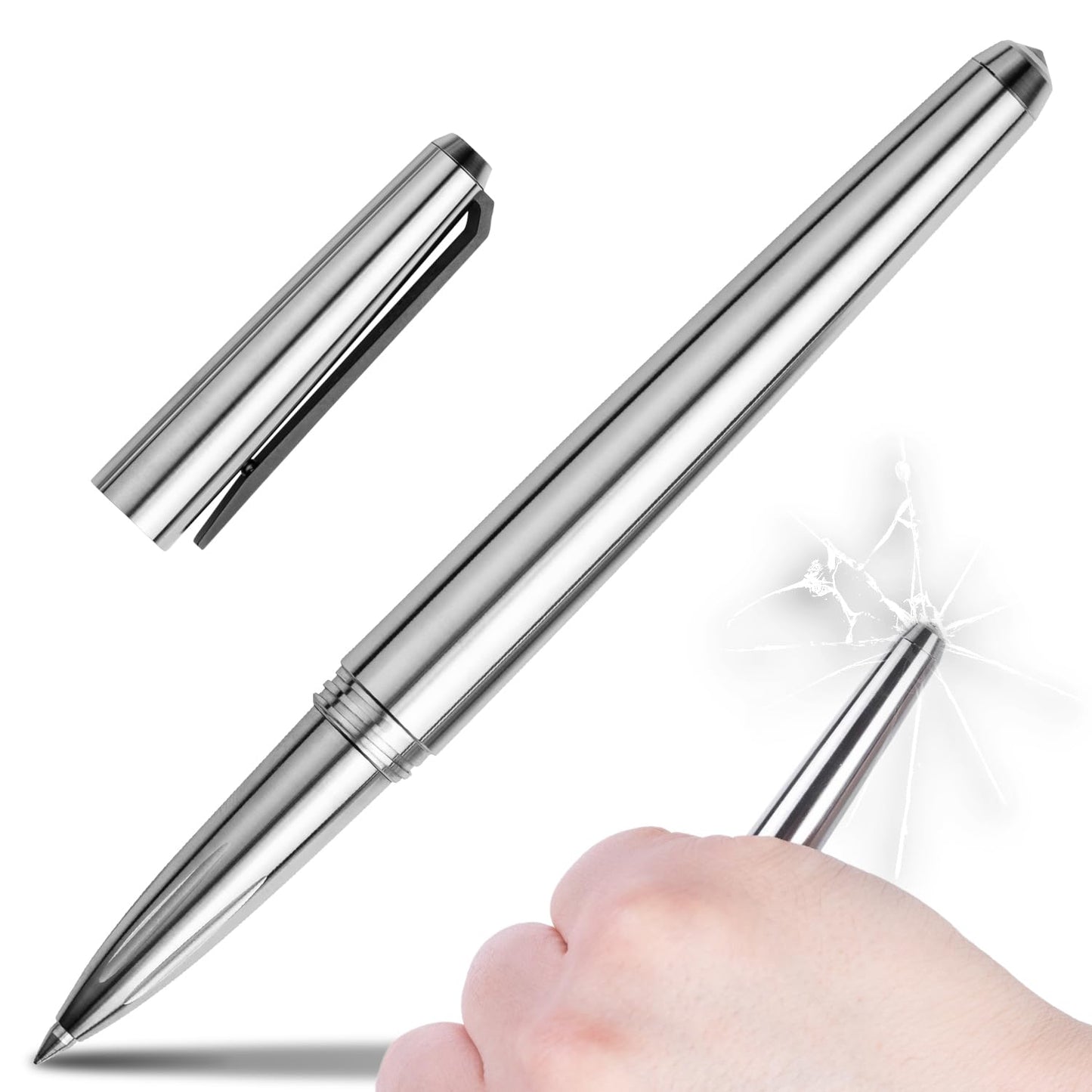TITANER TiWard:Titanium Tactical Ballpoint Pen - Professional EDC Writing Tool Compatible with Multiple Refill for Signature Business Writing Journaling for Gifts or Collectibles.(Titanium)
