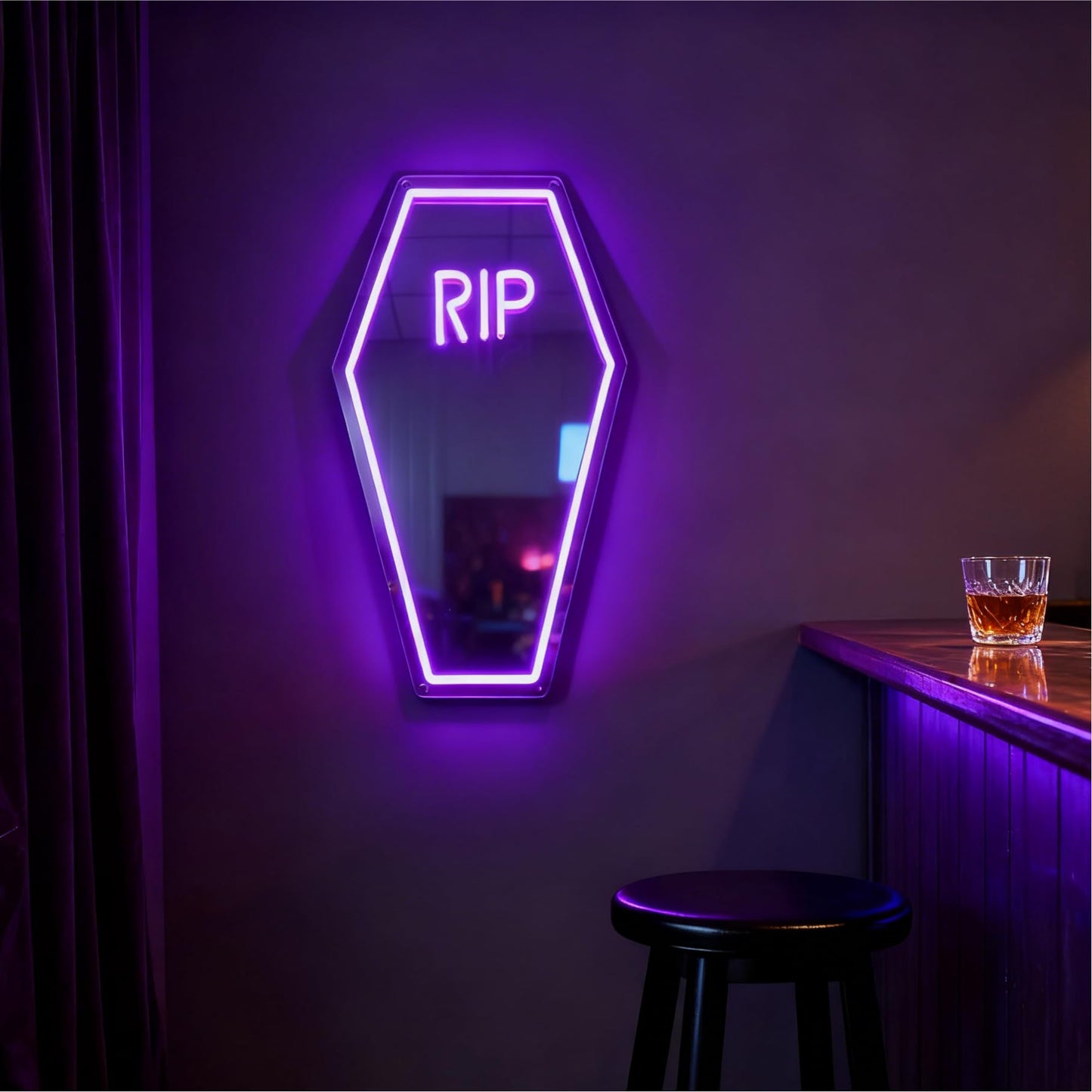 Coffin Shape RIP Neon Sign, USB Powered Dimmable Decorative Neon Light for Haunted House Gothic Spooky Theme Wall Table Decor Horror Party Gifts 19.9 x 12.2 In