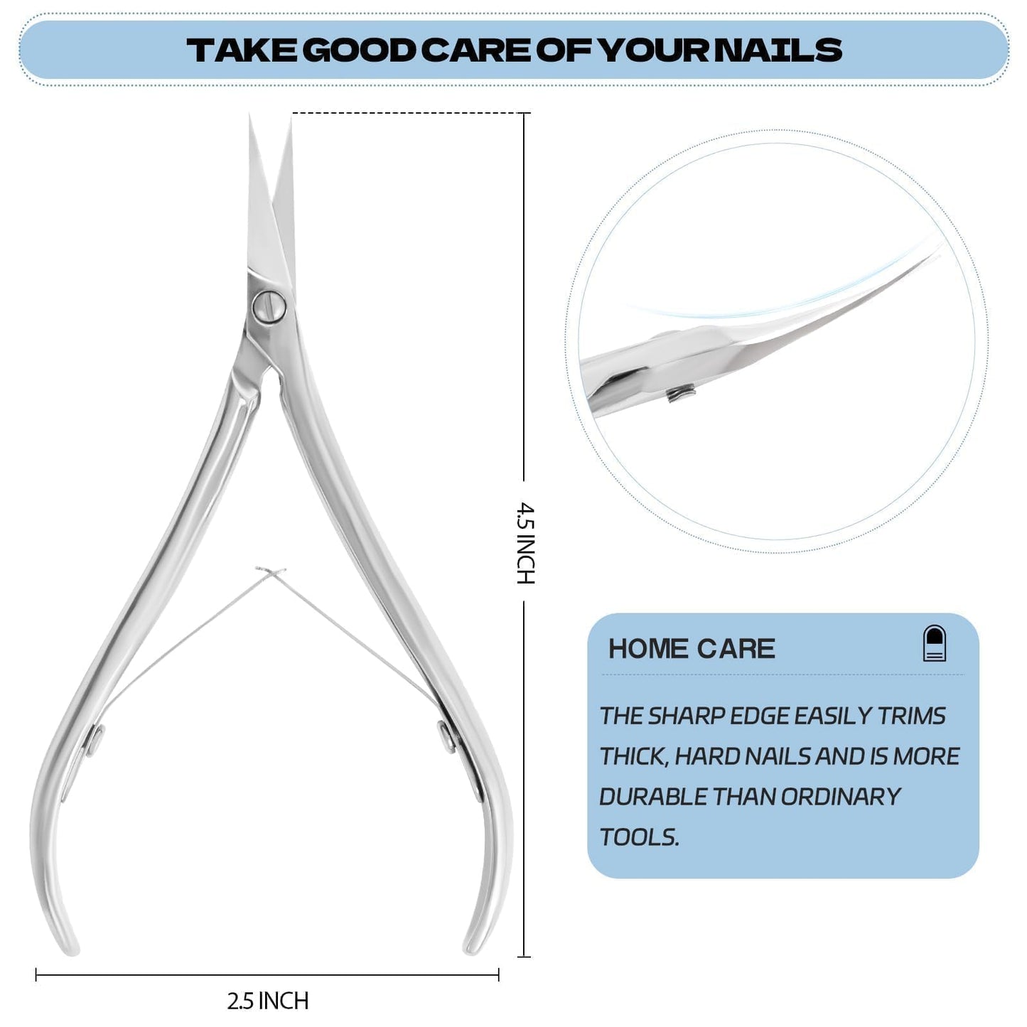 Criyar Professional Surgical Grade Cuticle Nippers - High Heat Treated Stainless Steel Cuticle Trimmer with Double Spring - Ultra Sharp Dead Skin Remover Scissors for Manicure & Pedicure (Silver)