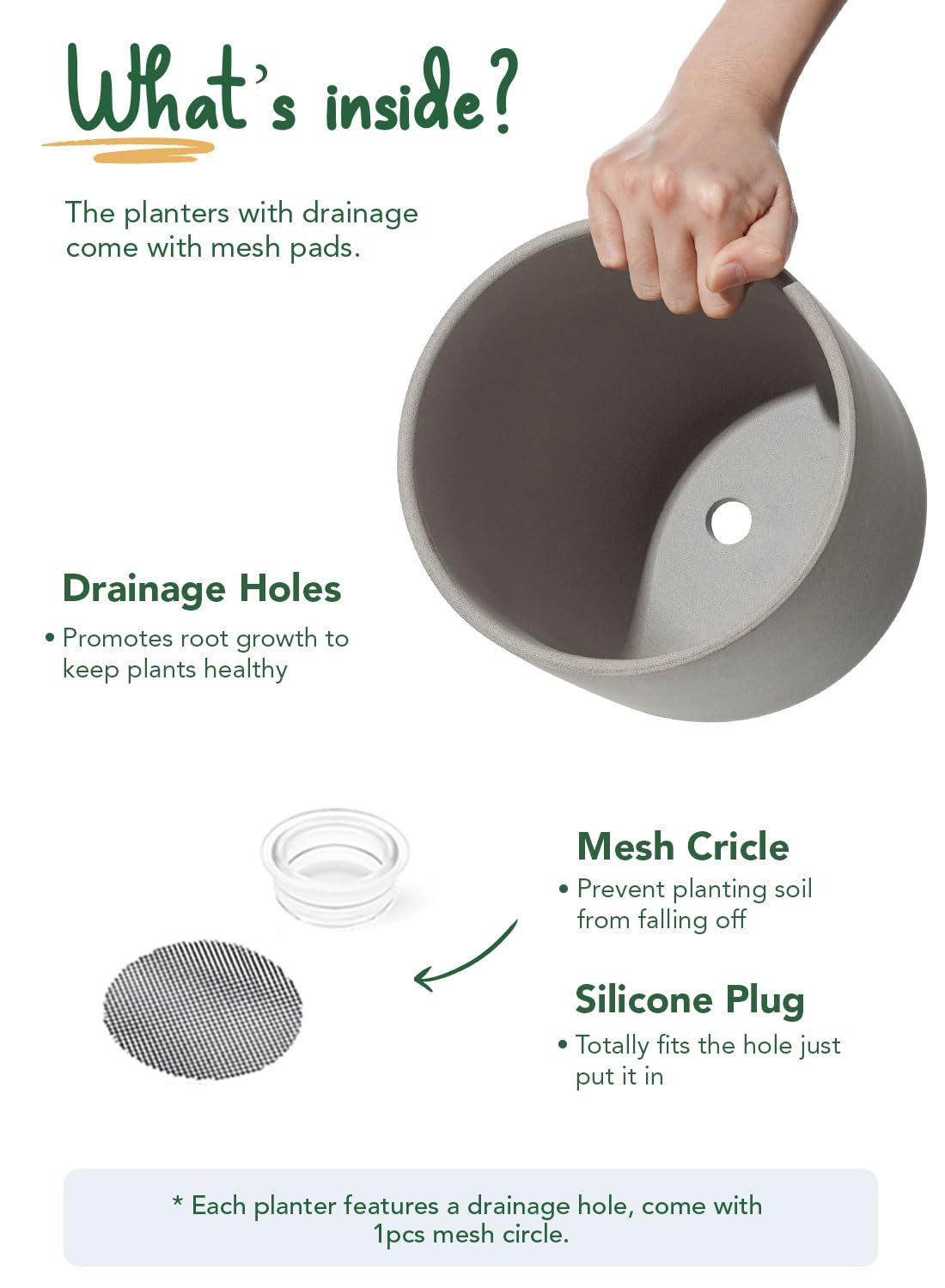 LE TAUCI 8 Inch Plant Pot, Ceramic Pot with Drainage Hole & Rubber Plug, Indoor Planter for Herbs & Small Houseplants, Cylinder Planter for Home Office, Neutral Gray