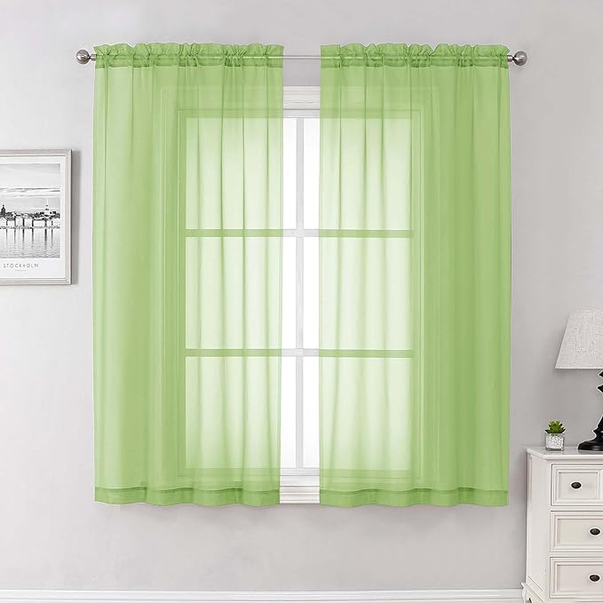 Lecloud Lime Sheer Curtains 63 Inch Length 2 Pcs, Lightweight Solid Transparent Window Curtains for Bedroom, Dual Rod Pocket Modern Farmhouse Decor Drapes for Living Room, Each Panel 42" W x 63" L