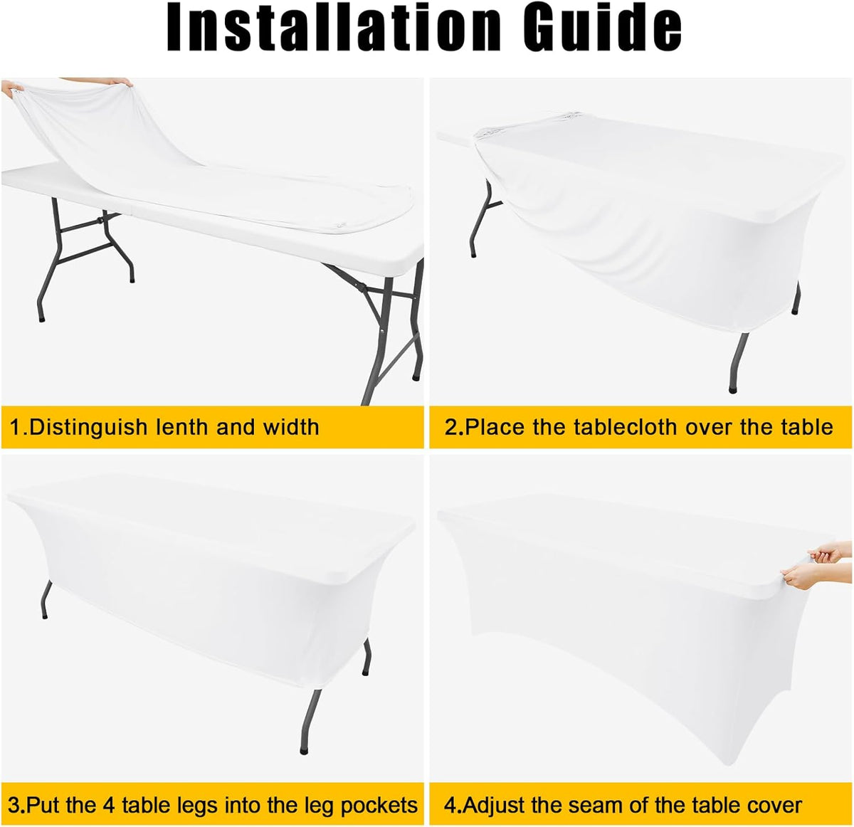 Smiry 2 Pack Spandex Table Cloth 4FT, Elastic Fitted Stretch Tablecloths, Washable and Wrinkle Free Rectangular Patio Table Cover for Outdoor, Wedding, Banquet & Parties (White, 48Lx30Wx30H Inch)