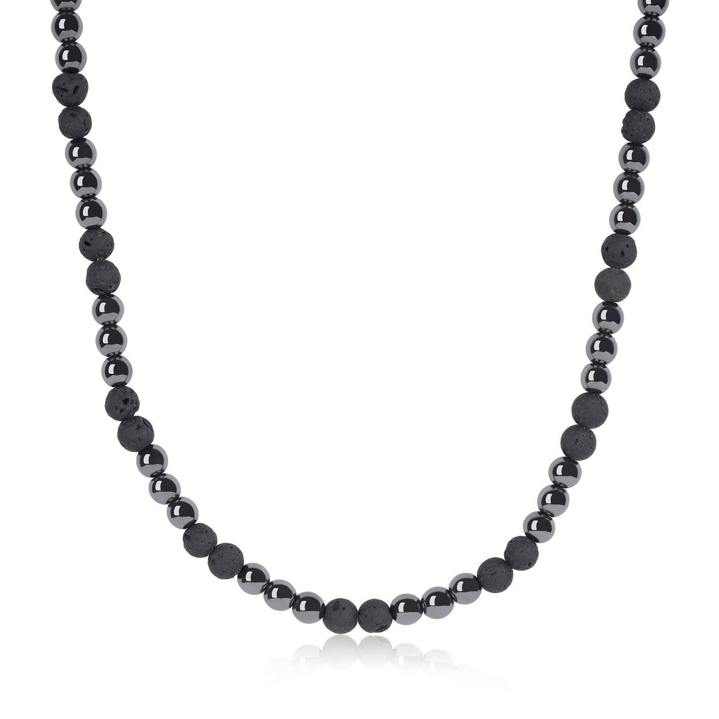 GAVU Men's Crystal Lava Hematite Beaded Black Stone Necklace 24"