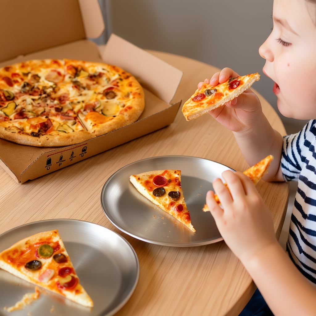 Funnydin 6Pcs Pizza Pan for Oven - 10 & 8 Inch Pizza Pan Set, Stainless Steel Pizza Tray, Non-Toxic Round Pizza Plate for Baking, Party & Picnic Use, Dishwasher Safe