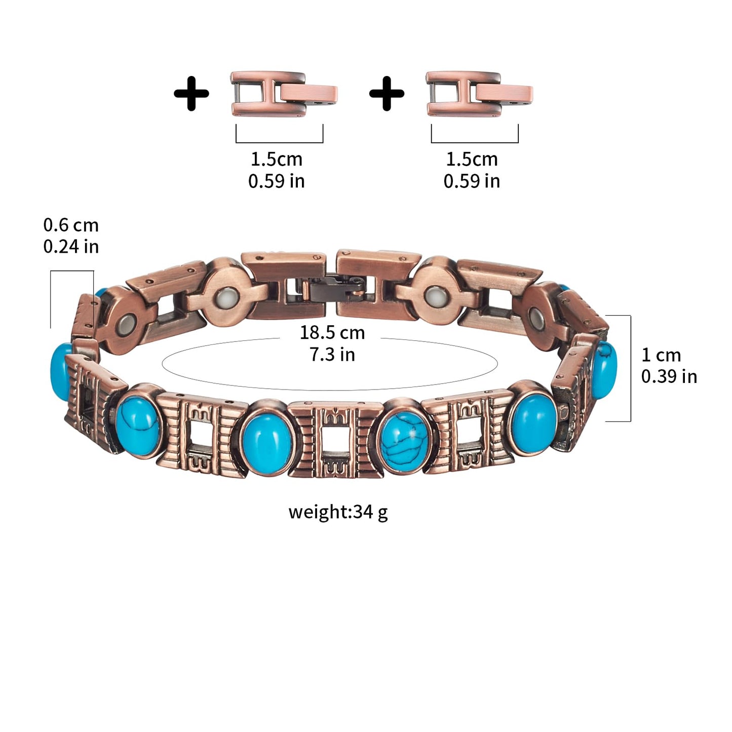EnerCoppeX Copper Magnetic Bracelet for Women - Turquoize Detox Jewelry with 3500 Gauss Magnet (H)